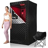 TaTalife Full Size Portable Infrared Home Sauna, Upgraded Personal Sauna Box with 660nm Red Light Therapy Lamp, Separate Heating Foot Pad and Portable Chair for Relaxation Detox
