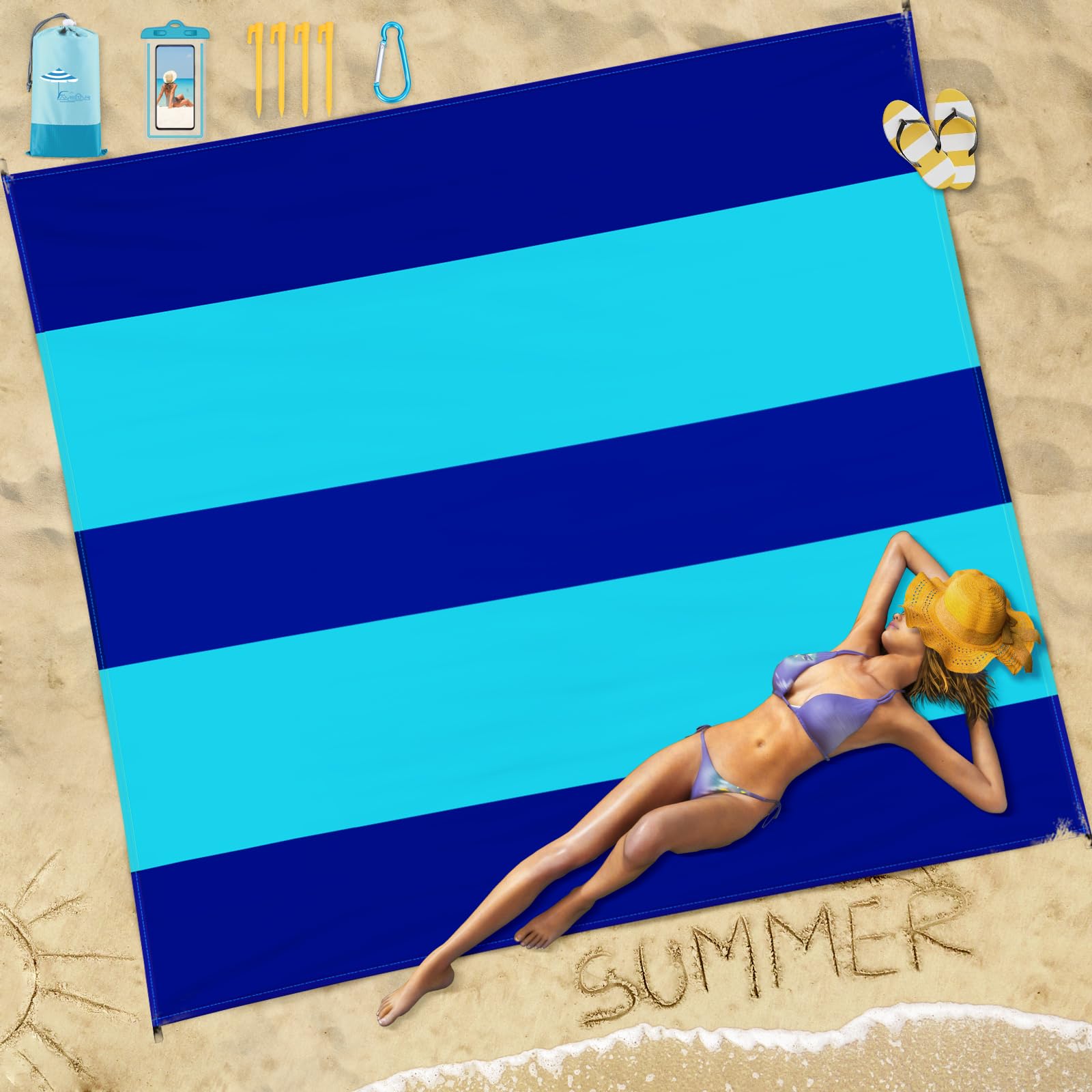 Photo 1 of Famstar Beach Blanket Sandproof Waterproof 10'×9' 1-8 Adults Oversized,Compact Lightweight Durable Beach Mat for Travel Camping Hiking Picnic Blanket
