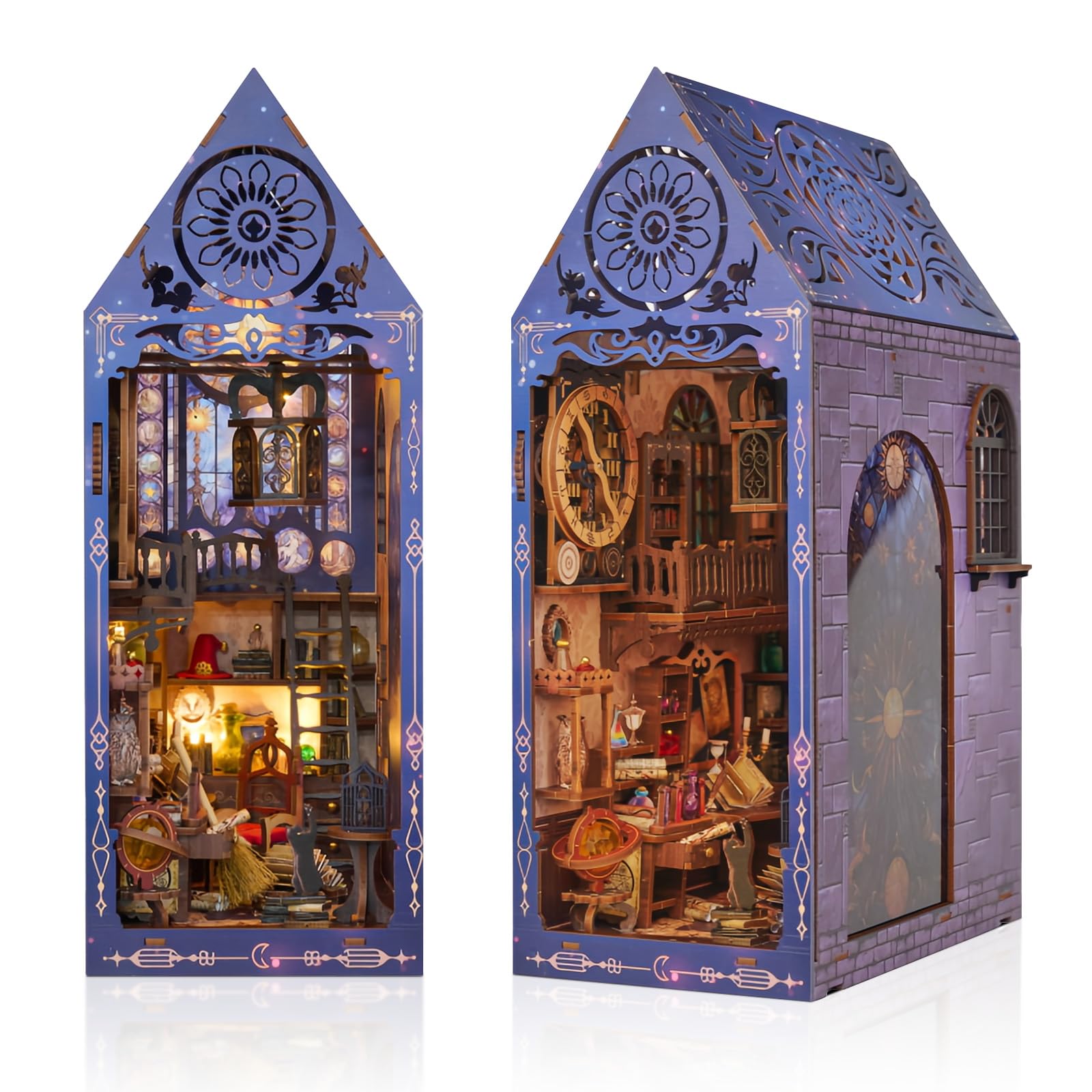 Cuteefun DIY Book Nook Kit, Magic Miniature Dolls House with LED, Creative Handicraft & Bookshelf Décor, for Adults Teen, Birthday (Magic House)