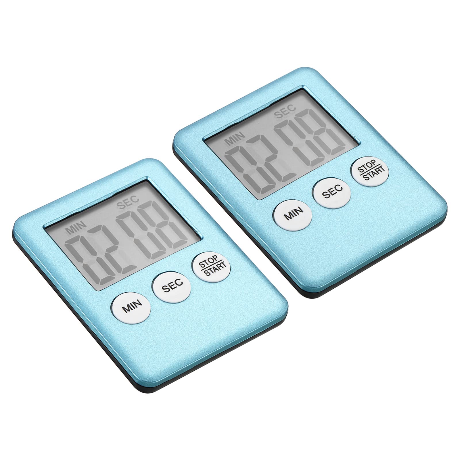 PATIKIL Digital Timer, 2Pcs Small Count Down/UP Clock with Magnetic, Big LCD Display Loud Sounds Minute Second Kitchen Timer for Games, Cooking, Light Blue