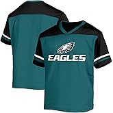 NFL Kids Youth 8-20 Officially Licensed Team Color Wordmark Primary Logo Victory Stripe V-Neck Jersey T-Shirt