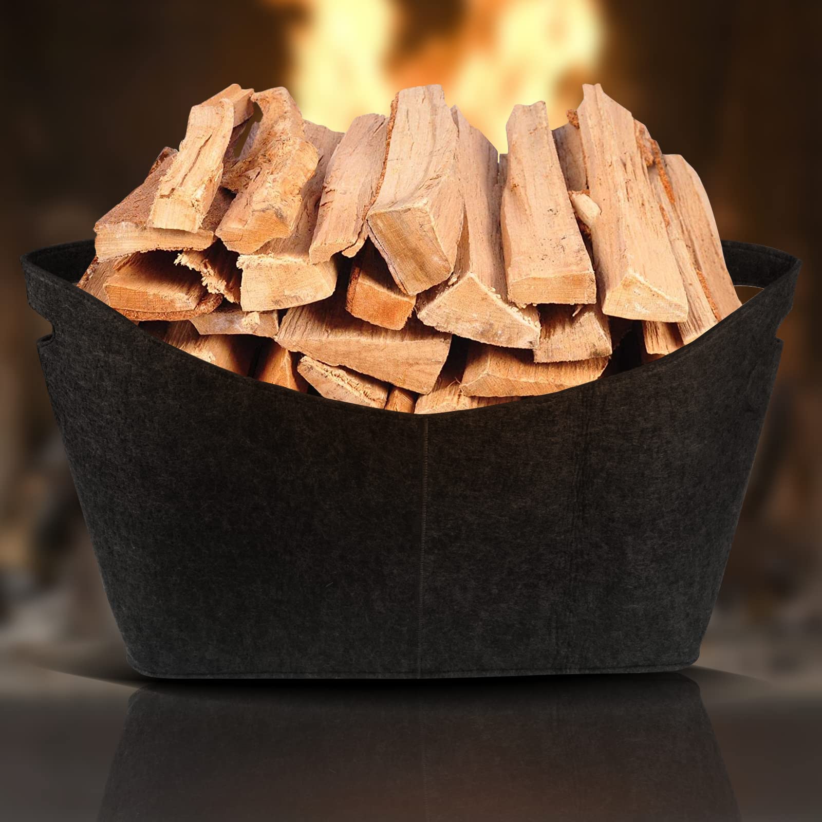 tEEZErshop Felt Basket Wood Basket for Firewood, Large XXL, 5 mm Extra Thick Felt Firewood Basket, Foldable Load Capacity 60 kg, Felt Bag for Firewood, Wood, Newspapers, Clothes (Dark Grey)