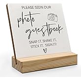 ANIANG Photo Guest Book Sign, Wedding Guest Book Desk Decor, Guest Book Wedding Reception Wood Plaque, Please Sign Our GuestbookSign Wooden Plaque with Wood Stand forWedding Table Decor Signs