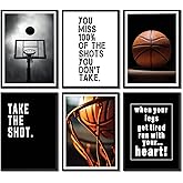 6Pcs Basketball Canvas Wall Art Inspirational Sport Theme Painting Picture Wall Decor Black White Basketball Motivational Quotes Poster Print Artwork for Teen Boys Kids Room Decor (poster, 8x10in)