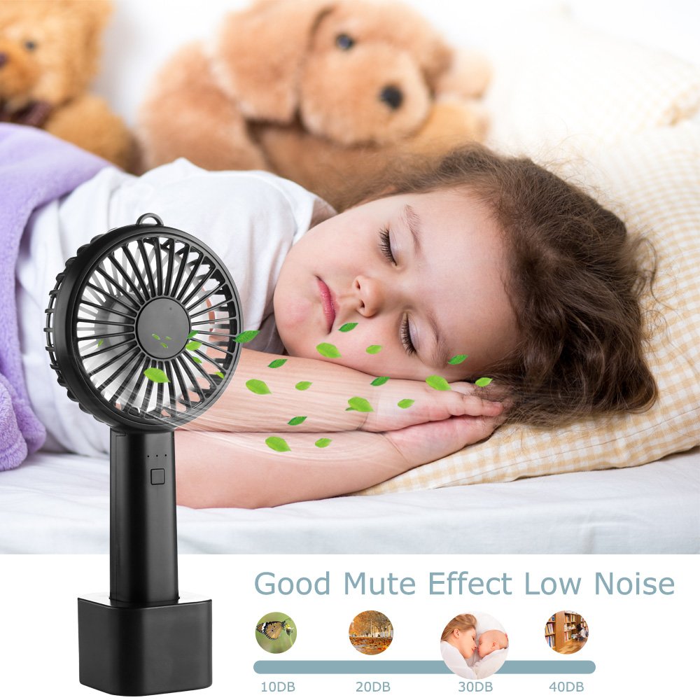 LOBKIN Portátil de Bolsillo Portátil Mini Ventilador Ventilador Eléctrico con Batería Recargable 2600mAh 8 Horas de Tiempo de Trabajo Ajustable 3 Velocidades para la Habitación de Oficina Al Aire Libre Del Hogar Viajando (negro)