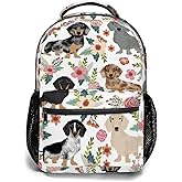 Giwawa Dachshund Dog Flower Backpack for Kids Girls Boys Cute Puppy Animal Floral Print School Bags Bookbag with Multiple Pockets for Student Laptop Travel Sports Women Men
