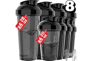 VELOMIX-8 PACK- 28 & 20 OZ Protein Shaker Bottles for Protein Mixes - 8x Wire Whisk | Leak Proof Shaker Cups for Protein Shakes | Protein Shaker Bottle Pack | Shakers for Protein Shakes (8 Pack-20&28)