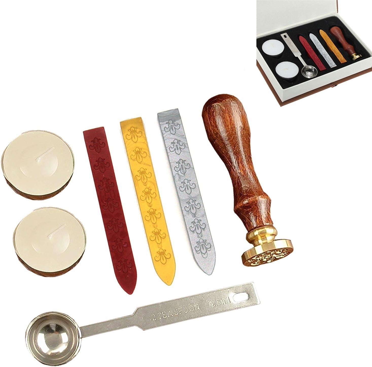 SPARIK ENJOY (TM) European Retro Wooden Alphabet Letter Initial Wax Seal Stamp Kit Vintage Letter/Envolop Wax Sealing Set with Gold Red Silver Sticks (U)