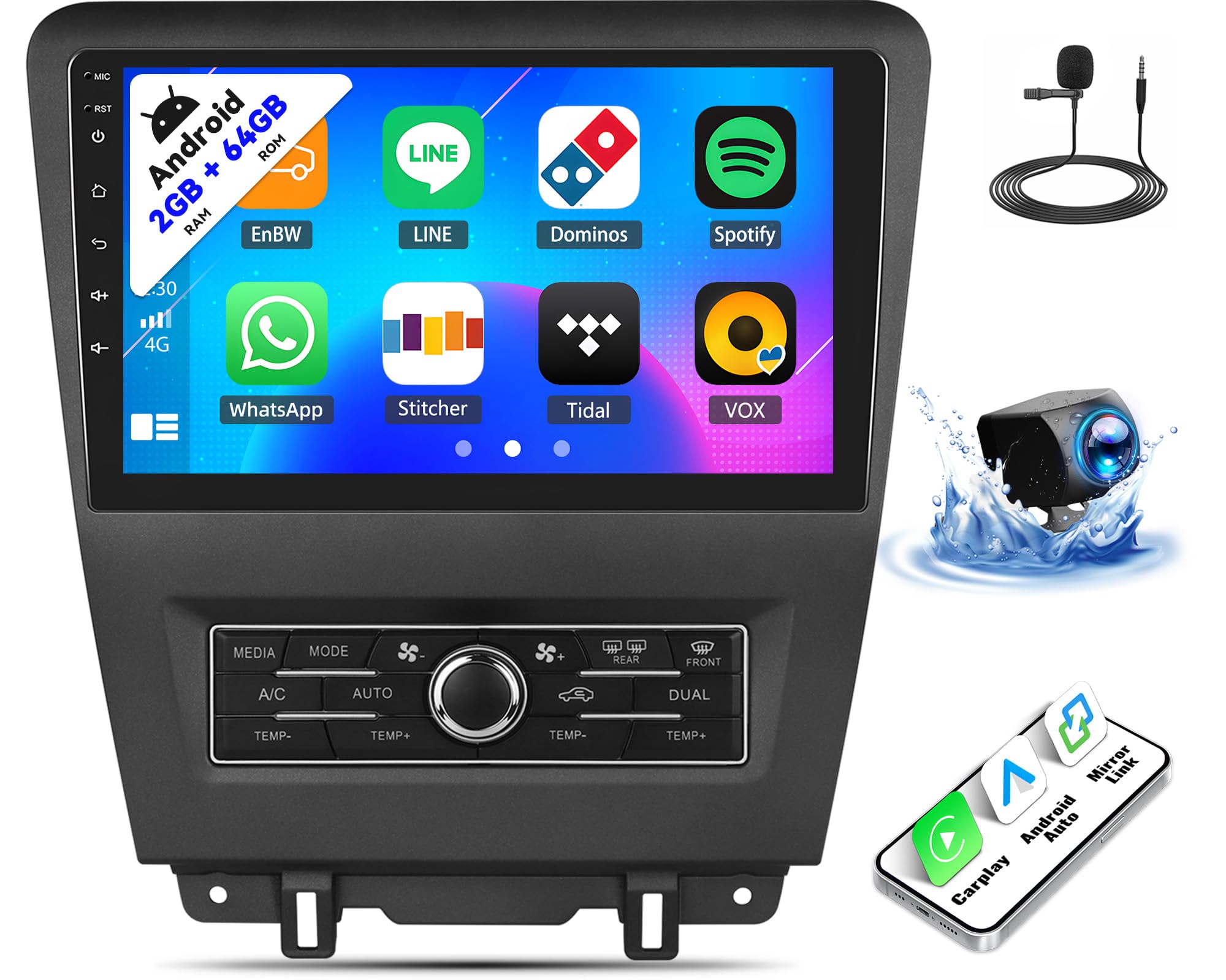 Photo 1 of SIXTOP [2+64G] Android Car Stereo for Ford Mustang 2010-2014 Upgrade Replacement Radio Carplay Android Auto Mirror Link 30 Themes 10.1 inch Touchscreen FM GPS Bluetooth+AHD Camera&MIC
