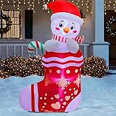 Juegoal Christmas Inflatables Outdoor Decorations, 5FT Inflatable Snowman in Xmas Stocking, Lighted Blow Up Snowman Standing on Christmas Socks with Built in Lights for Holiday Lawn Yard Garden Decor