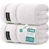REDKISS Luxury White Bath Towels Set of 2, 100% Cotton 760GSM Heavyweight Bath Sheets, 31 x 63 Inch Oversized Large Bath Towels, Soft Plush Fluffy, Highly Absorbent Quick Dry Hotel Collection