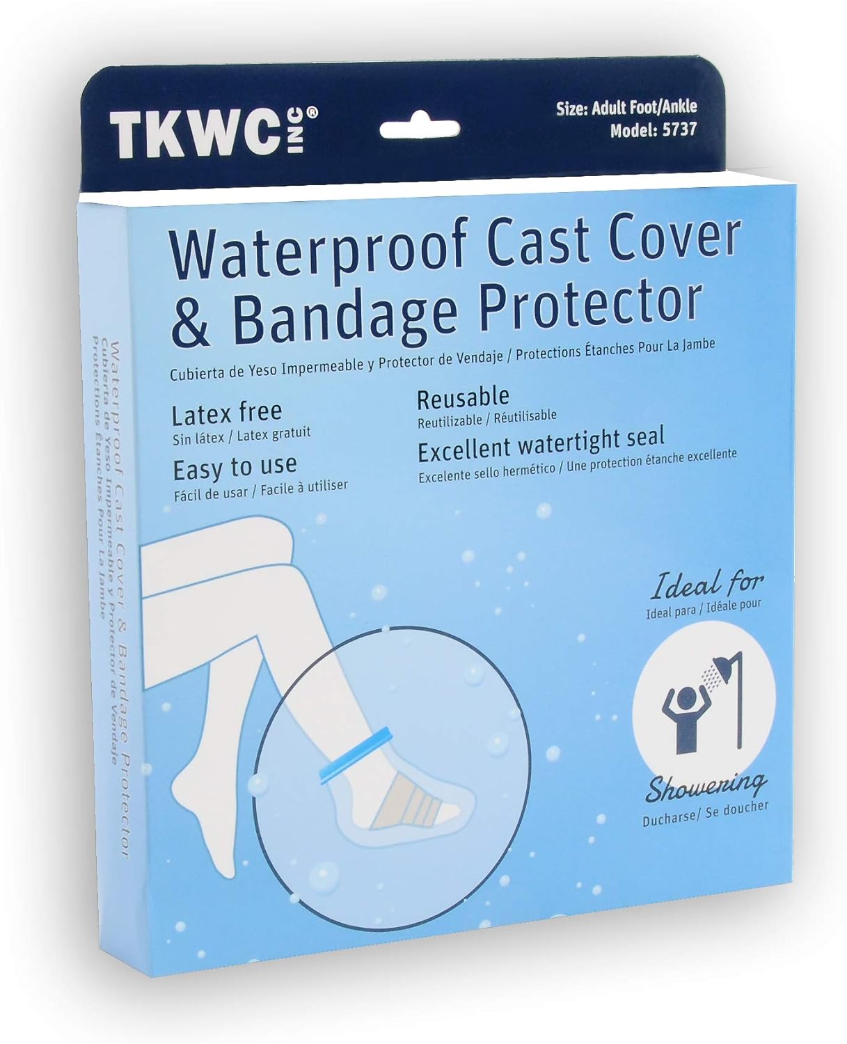 Foot & Ankle - Water Proof Foot Cast Cover for Shower by TKWC Inc - #5737 - Watertight Foot Protector: Health & Personal Care