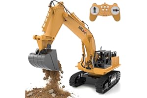 HIGHMALL Remote Control Excavator Toy Metal Shovel with Lights Sounds & 680° Rotation, 2400mAh Batteries,120Mins (Max) Runtime 11 Channel rc Excavator Toy for Birthdays & Christmas, STEM gift toys 4-7 8-11