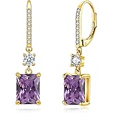 CiNily Rectangular-cut Drop Dangle Earrings for Women Hypoallergenic, Multi-color Cubic Zirconia Earrings Diamond Dangle Earrings Jewelry Gifts for Mothers Day 14K White Gold