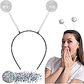 WOVOWOVO Alien Headband Adult Women Alien Costume Accessories for Theme Party Halloween Cosplay Alien Martian Antenna Headband with Holographic Chunky Glitter, Silver Alien Ears
