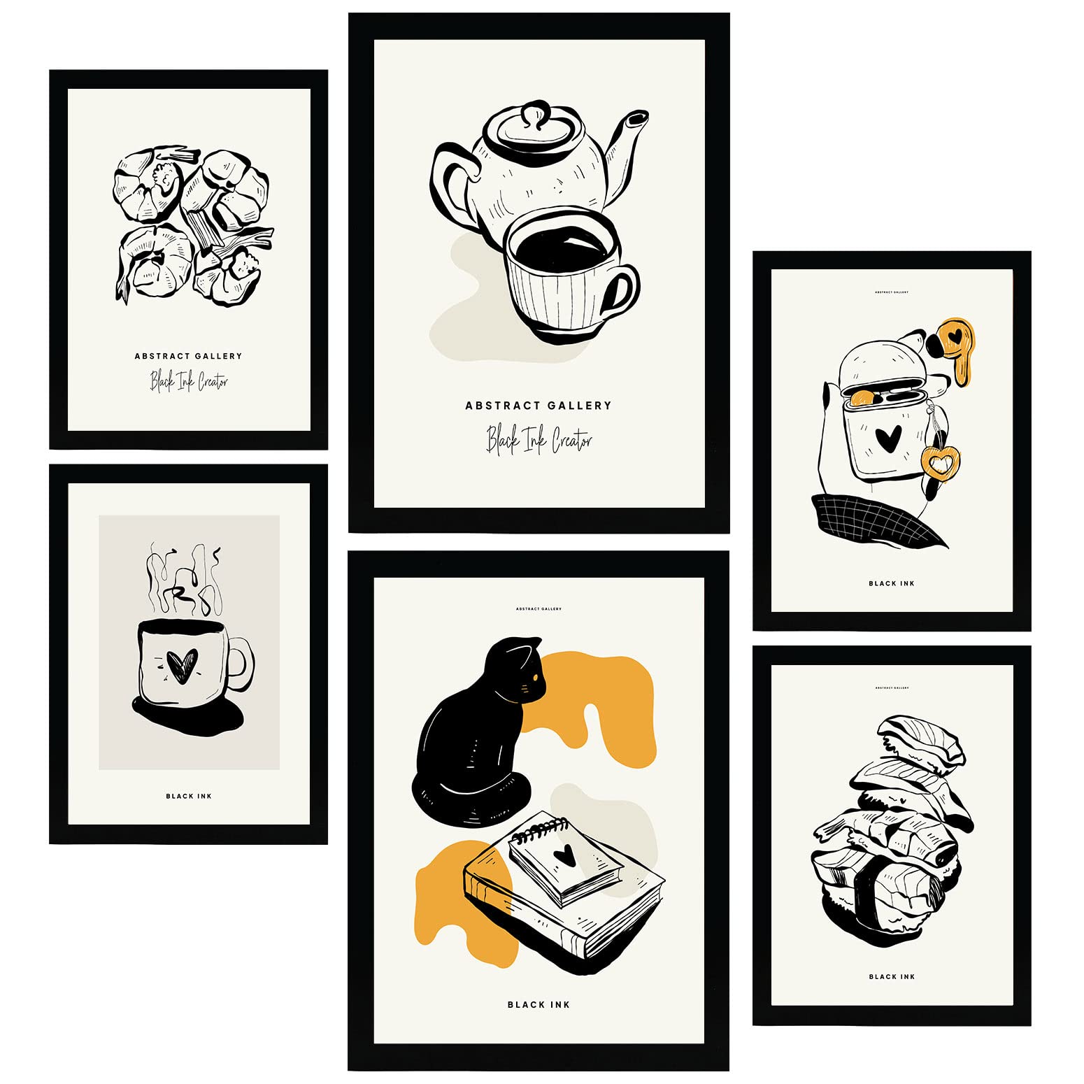 Nacnic Set of 6 Thick Black Ink Posters. Rest Day. Artistic and Abstract Aesthetic Wall Art Prints for Interior Design and Decoration. Sizes A3 & A4. Unframed.