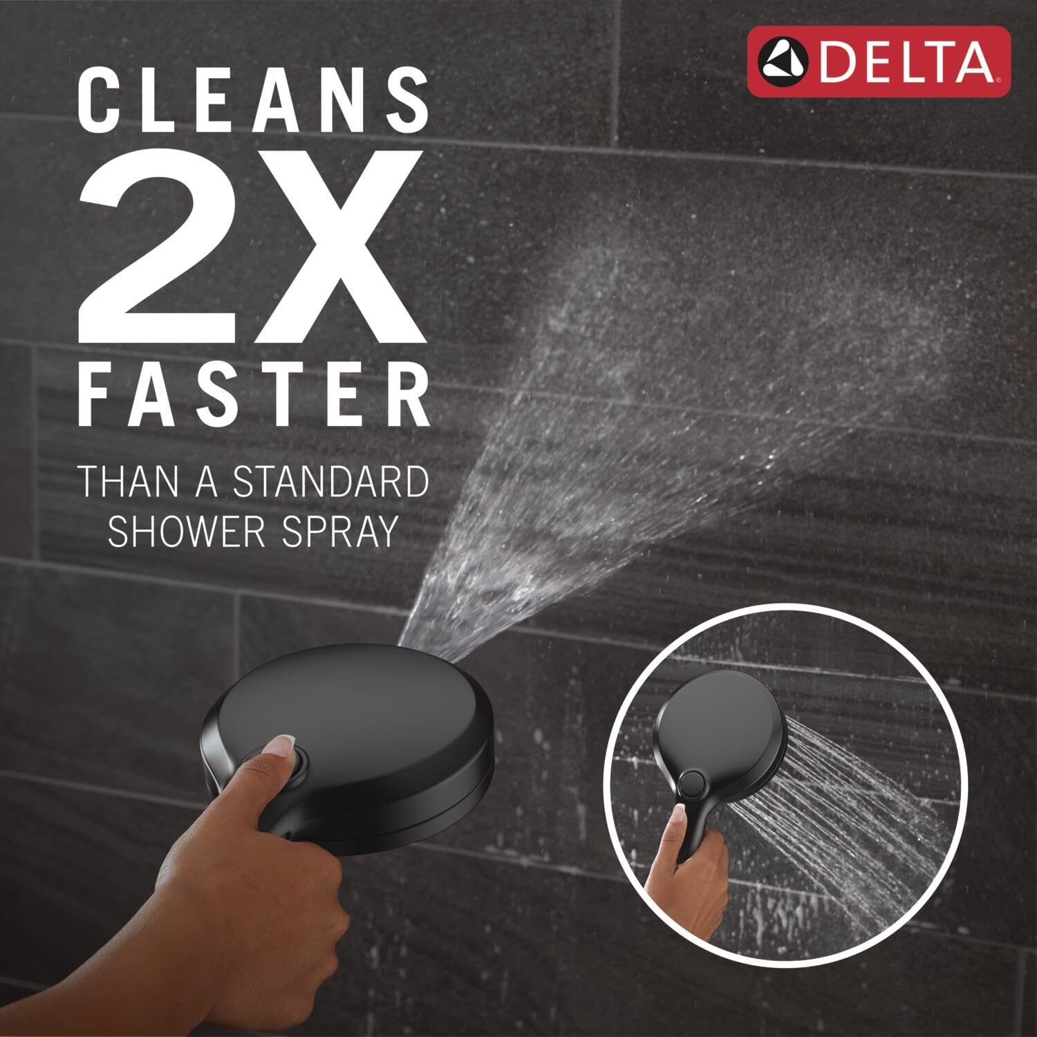 Delta 6-Setting In2ition 2-in-1 Dual Shower Head with Handheld High Pressure ProClean Spray, Matte Black Detachable Shower Head with Hose, 1.75 GPM Flow Rate, Matte Black 75655BL