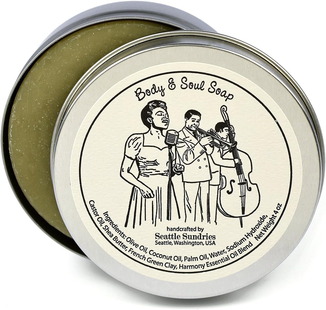 Seattle Sundries | Herbal Rosemary & Lavender Soap Bar for Women & Men - 1 (4oz) Handmade Shea Butter Bar Soap in a Reusable Travel Tin - Gift for Music Lovers