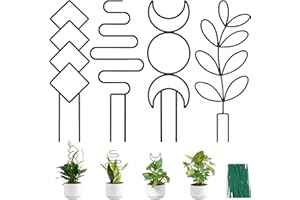 Coomin Small Plant Trellis for Climbing Plants Indoor, 15in Metal House Plant Trellis for Potted Plants, Mini Plant Support for Hoya Pothos, Black