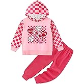 BOMDEALS Toddler Girls Hoodie Set - Casual Heart Print kid Sweatsuit Fall Winter Plaid Sweatshirt SweatPant Valentine Outfit