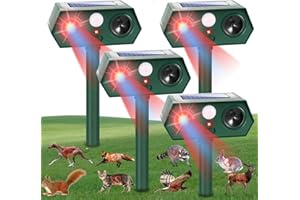 JAHY2TECH 2025 Solar Ultrasonic Animal Repellent Sonic Fortress Pro Raccoon Repellent Cat Repeller Deer Deterrent with Flash Light Motion Sensor to Keep Squirrel Rabbit Dog Skunk Out of Garden Yard(4Pack)