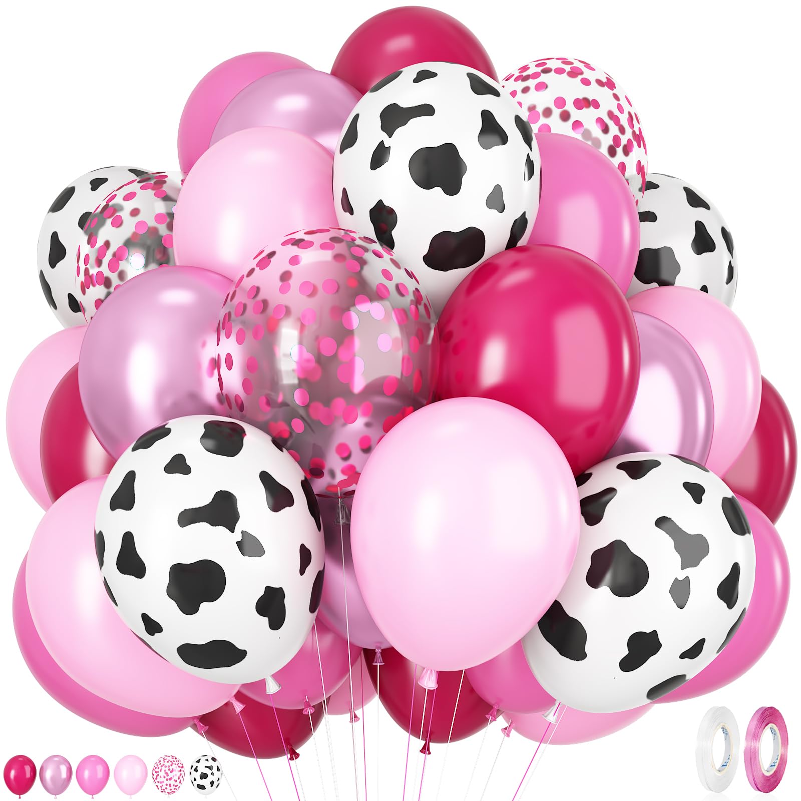 Cow Balloons, 12Inch 50pcs Hot Pink Cow Balloons with Confetti Balloon for Girl Bithday Baby Shower Cowgirl Rodeo Party Farm Animals Themed Party Decor — image 1