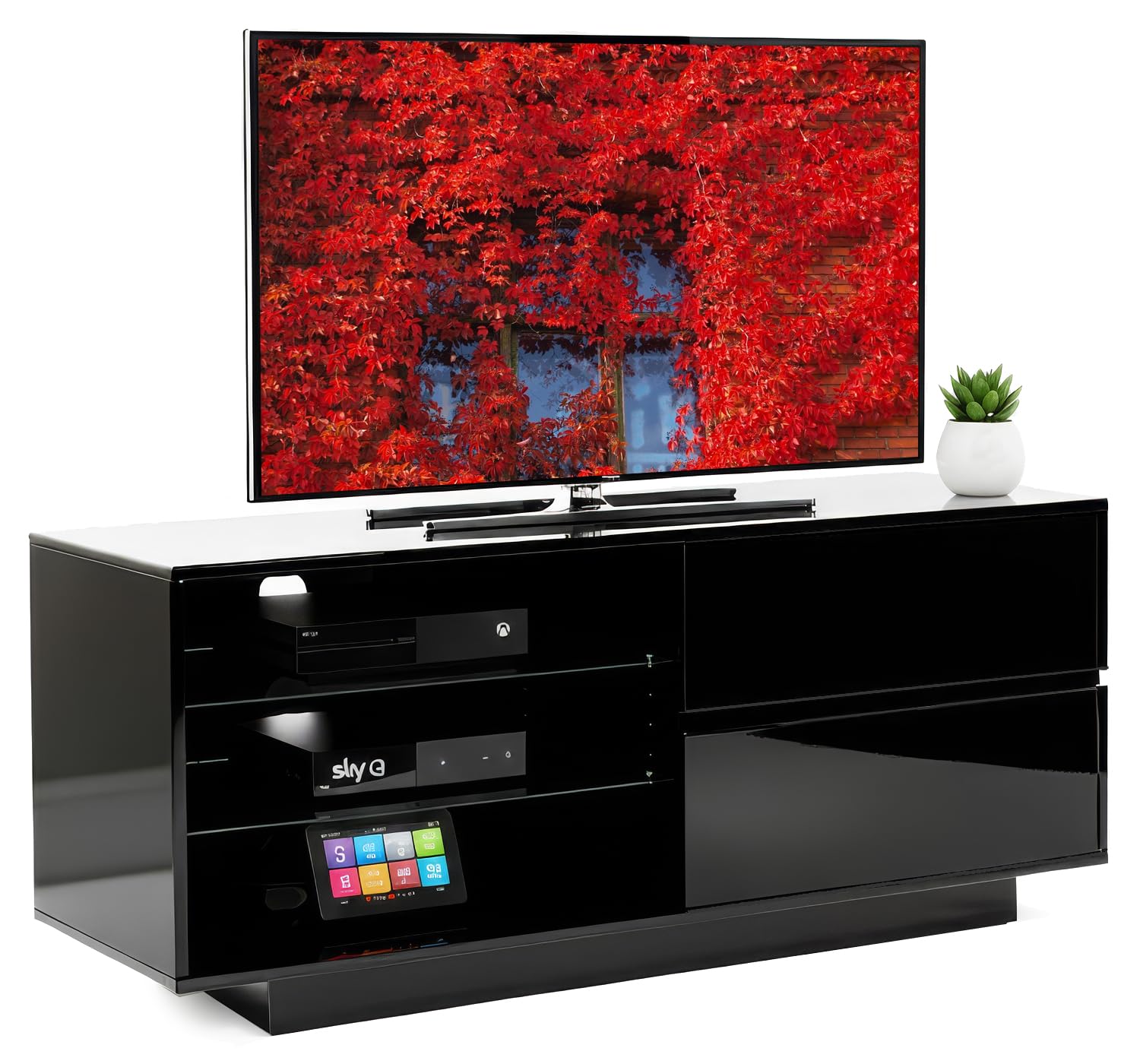 Centurion Supports Gallus High Gloss Black 4-Drawers & 3-Shelf 26"-45" LED/OLED/LCD TV Cabinet (Black Gloss)