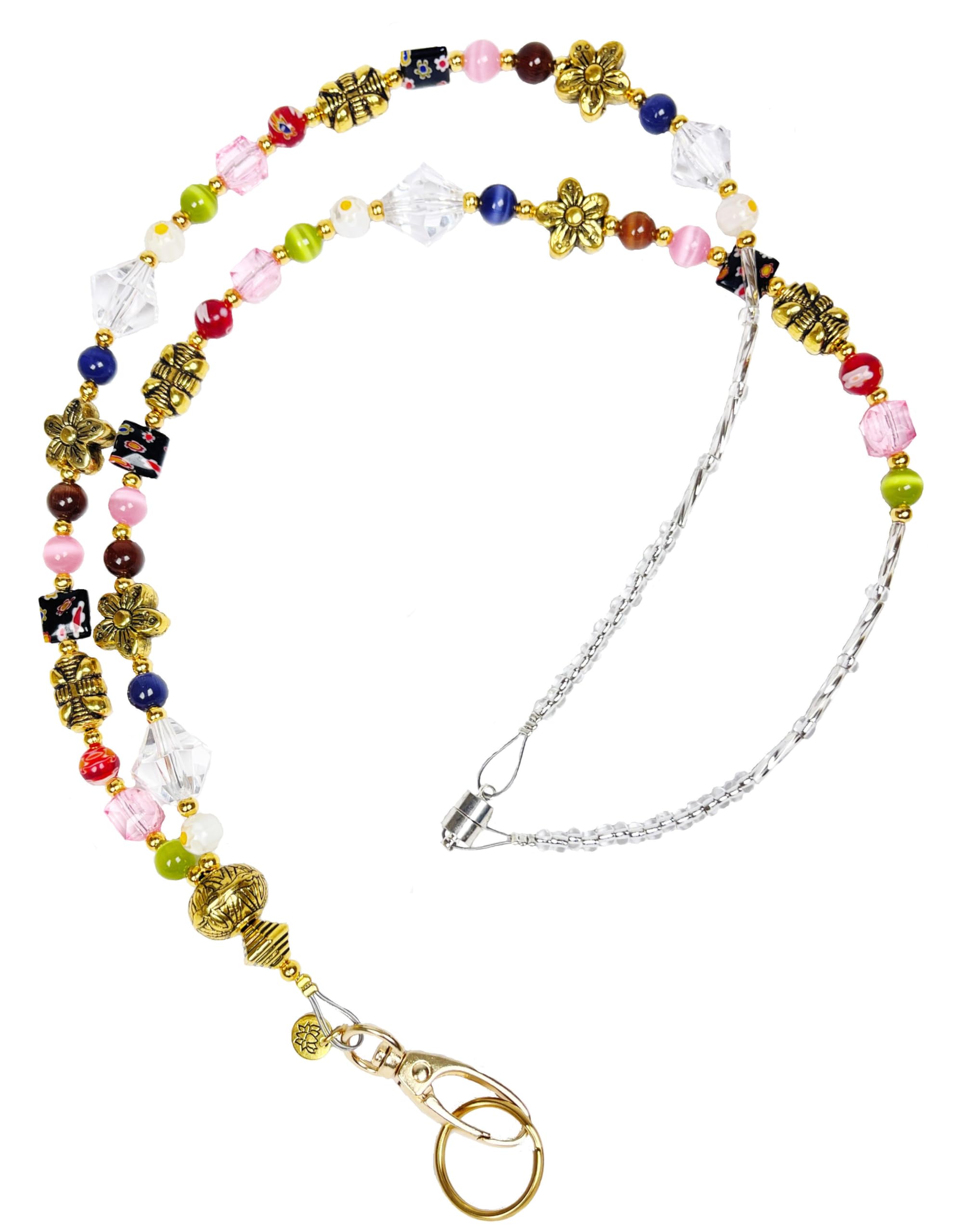 Hidden Hollow Beads Slim Women's Style Fashion Beaded Cord Necklace, 34" Jewels Ribbon for ID Badge Holder and Keys