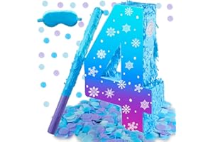 LCOOR Snowflake Birthday Decorations, Winter Ice Snowflake Number 3 Pinata with Stick Blindfold and Confetti Snowflake Piñata 3rd Birthday Party Decoration & Supplies (Snowflake 4)