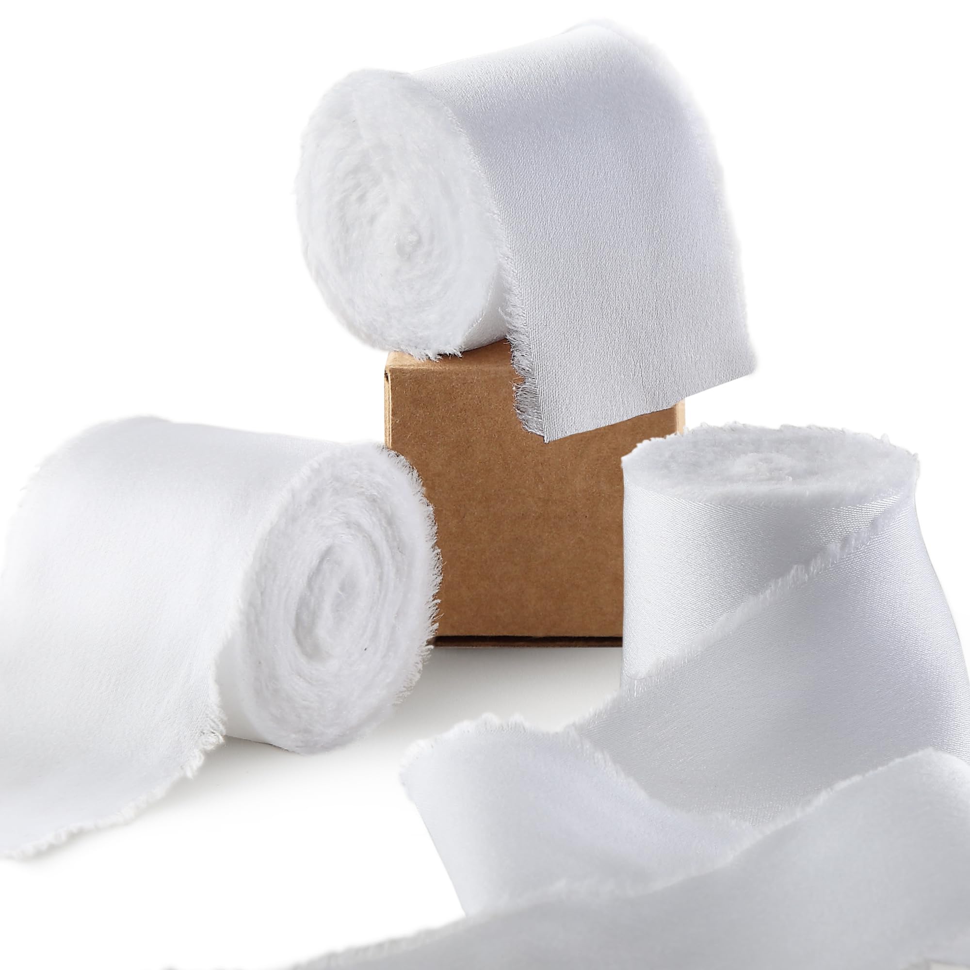 Ligtmor Silk Satin Ribbon 1-1/2 inch x 15 Yard (3.8cm x 13.5m) Handmade Frayed Ribbons for Gift Wrapping Crafts Wedding Flower Bouquet Holiday Décor - White