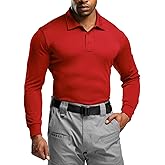CQR Men's Polo Shirt, Long Sleeve Tactical Shirts, Outdoor UPF 50+ Pique Shirt, Dry Fit Lightweight Golf Shirts