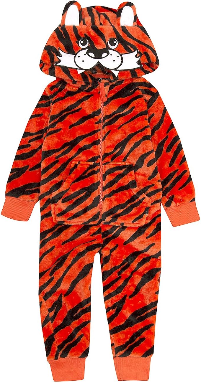 ONEZEE Boys Hooded Fleece Fancy Dress Tiger Onesie Pyjama Costume