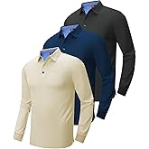 ZITY Long Sleeve Polo Shirts for Men 3 Pack Collared Performance Golf Polos Mens Casual Shirts Moisture Wicking Workwear