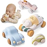 Moonkie Food Grade Silicone Toy Cars for Babies & Toddlers, Push and Go Baby Car Toys 6–12 Months, Baby Teething Toys 4–6 Months, One-Piece Design Infant Toys, Birthday Gifts for Boys & Girls, 5 Pack