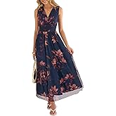 ANRABESS Womens Summer Floral Dress V Neck Sleeveless A Line Wedding Guest Maxi Tulle Dresses Casual Beach Vacation Clothes
