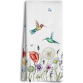 Dwept Hummingbird Spring Kitchen Towels, Seasonal Hand Towels, Wild Floral Flowers Holiday Bathroom Kitchen Decor, Spring Summer Butterfly Tea Towels for Kitchen, Hummingbird Gifts for Women 425