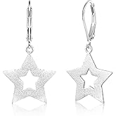 LANCHARMED Sterling Silver Post Star Dangle Earrings for Women Hypoallergenic Drop Leverback Star Earrings Silver Drop Dangle Earings for Women Jewelry Gifts