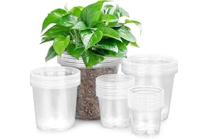 FUIJOL 50 Pack 3/4/5/6/7 Inch Clear Nursery Pots with Drainage Holes, Durable Plastic Nursery Pots for Plants, Succulents, Herbs, Flowers, and Vegetable Seedlings (3+4+5+6+7 inch)