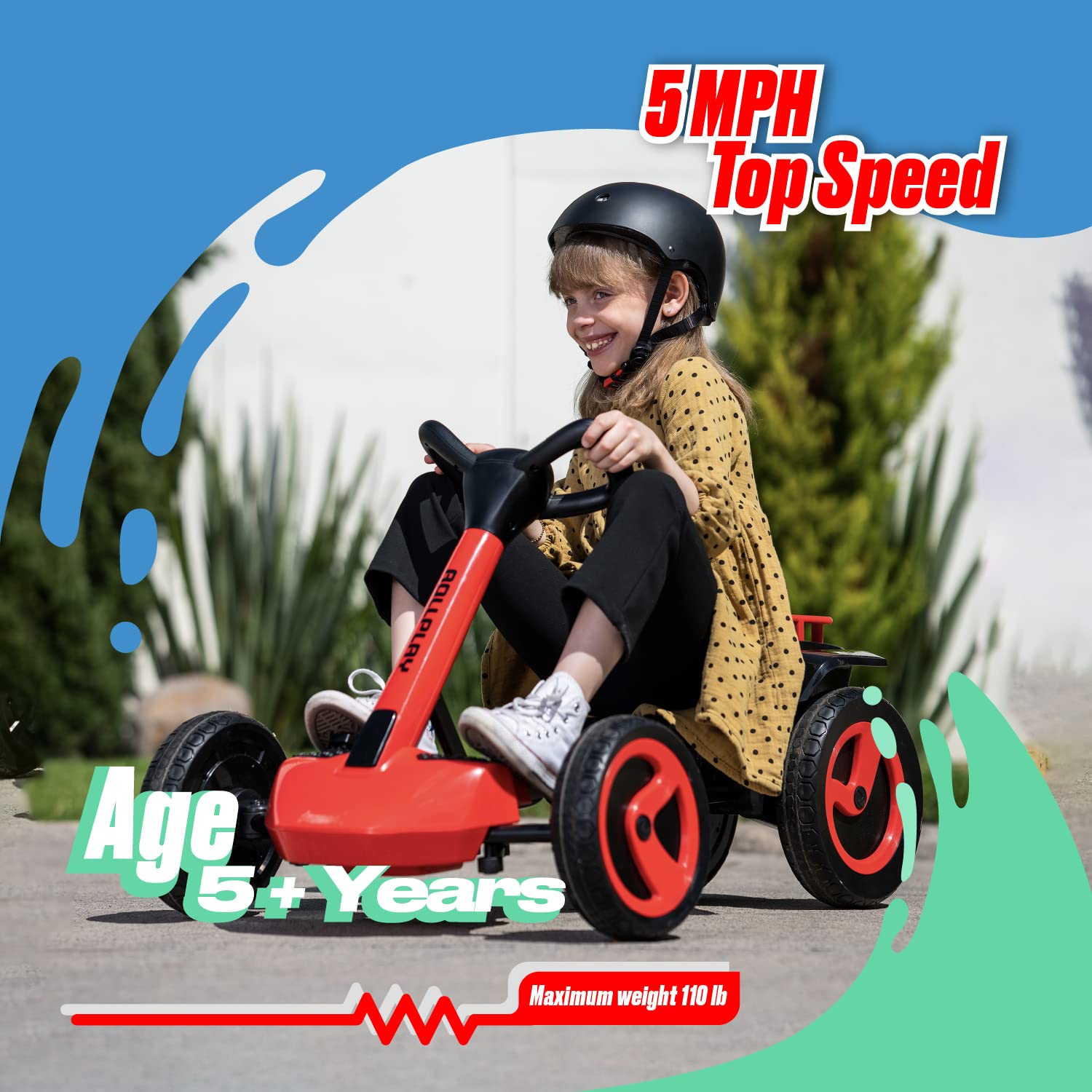 Rollplay Flex Kart XL 12V Electric Go Kart for Kids Aged 5+ Featuring Space-Saving Folding Function, Adjustable Seat, Anti-Slip Rubber Strips, and a Top Speed of 5 MPH