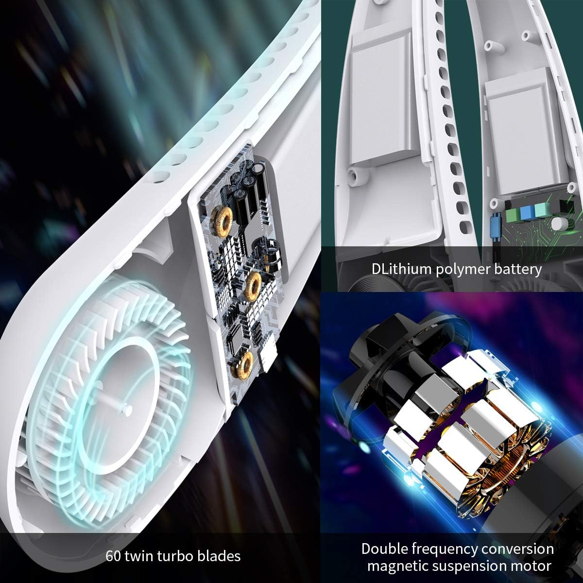 smartelf Hands Free Neck Fan, Personal Mini Bladeless Necklace Fan USB Rechargeable Wearable Fan for Women Men Sports Travel Office Outdoor 360° Cooling Ultra-quiet Adjustable Wind Speed White: Kitchen & Dining