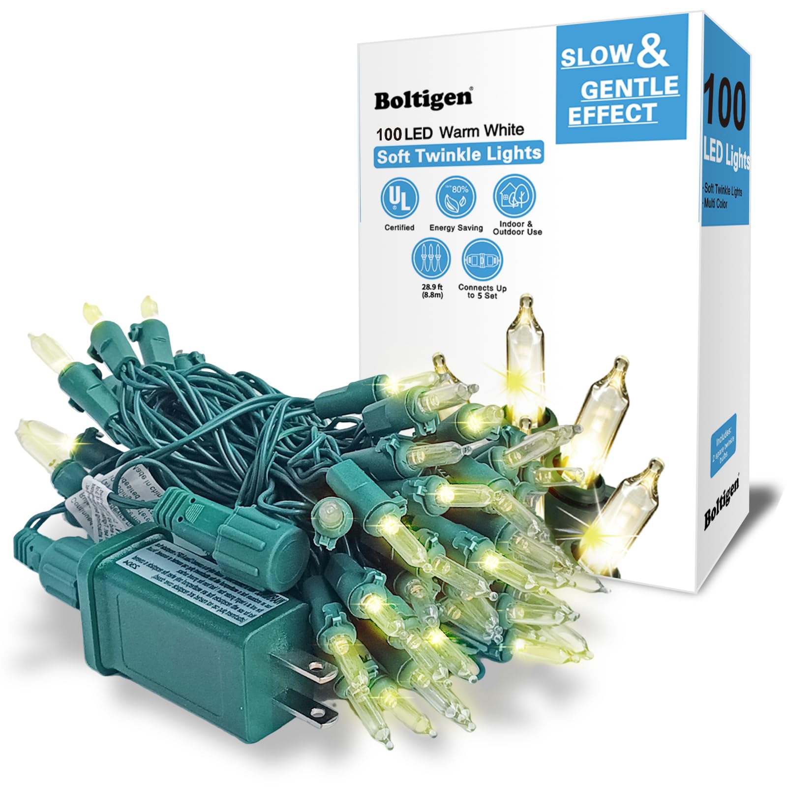 Photo 1 of 100 LED Soft Twinke Lights, Slow Twinkling Christmas Lights, 50 of 100 Lights Twinkle, Waterproof Gentle Glow, UL Certified 29 Ft Connectable Indoor Outdoor (Warm White)