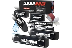 Sdanbom Sanding Block Kit 8PC with LongBlock and Sandpaper - Wet or Dry Auto Body Sanding Blocks for Woodworking Automotive Car Bodywork, Light, Flexible, Hard, Black