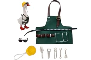 I-BEEBOO Desktop Goose Outfits 7 Inch Gardener Home Repair Set, Mini Tools Hat Apron Clothes, Desk Porch Goose Decor