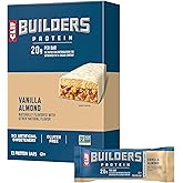 CLIF BUILDERS Protein Bars - Vanilla Almond Flavor - 20g Plant Based Protein - Gluten Free - Non-GMO - Low Glycemic - No Artificial Sweeteners - 2.4 oz. (12 Pack)