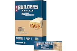 CLIF BUILDER'S CLIF BUILDERS Protein Bars - Vanilla Almond Flavor - 20g Plant Based Protein - Gluten Free - Non-GMO - Low Glycemic - No Artificial Sweeteners - 2.4 oz. (12 Pack)
