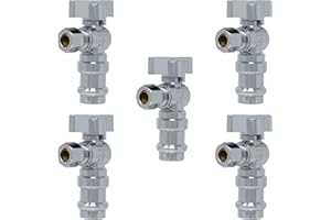 1/4 Turn Angle Stop Valve, 1/2" Press x 3/8" OD Compression Miiflex Heavy Duty Chrome Plated Brass Quarter Shut Off Valve w/F