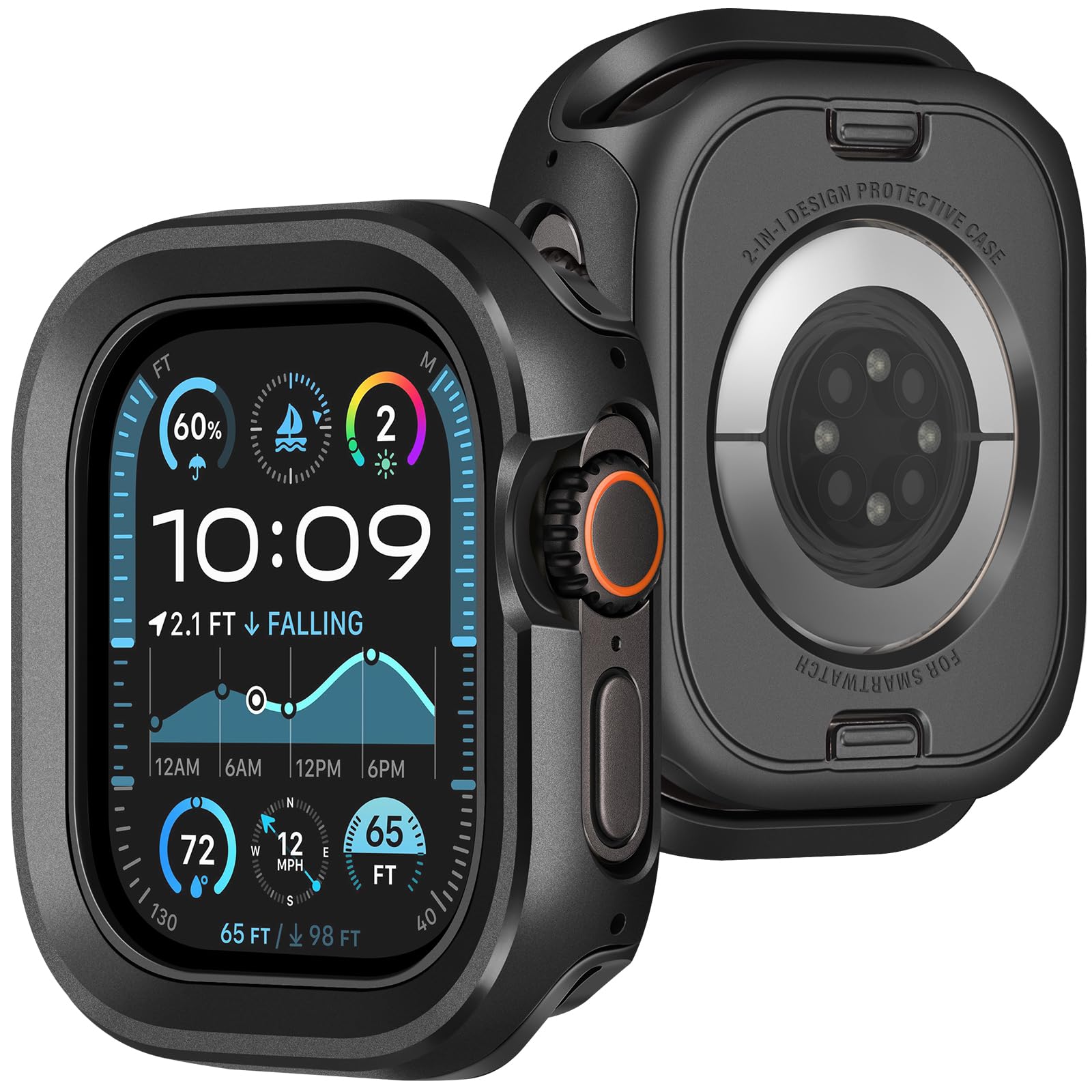 ZZDZZ Metal Case Compatible with Apple Watch Case Ultra 2 Ultra 49mm, 2 in 1 Rugged Protective Silicone Bumper Cover Compatible with iWatch Ultra 49mm (Black)