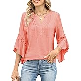 VIMPUNEC Womens 3/4 Length Sleeve Tops Dressy Casual Blouses V Neck Business Shirts Summer Clothes
