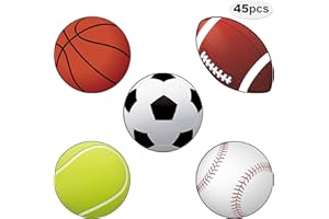 BLULU Sports Cutouts Sports Party Decorations Versatile Classroom Decoration Sports Balls Paper Cut-Outs with Glue Point Dots for Sports Themed Party School Birthday Party Decor, 5.9 x 5.9 Inch (45 Pcs)