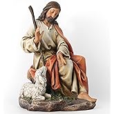 BC Catholic The Good Shepherd Statue, Jesus Christ with Lamb Figure, Religious Gift，8.3" H, Hand Painted Classical Renaissance Sculpture Masterpiece by Buildclassic